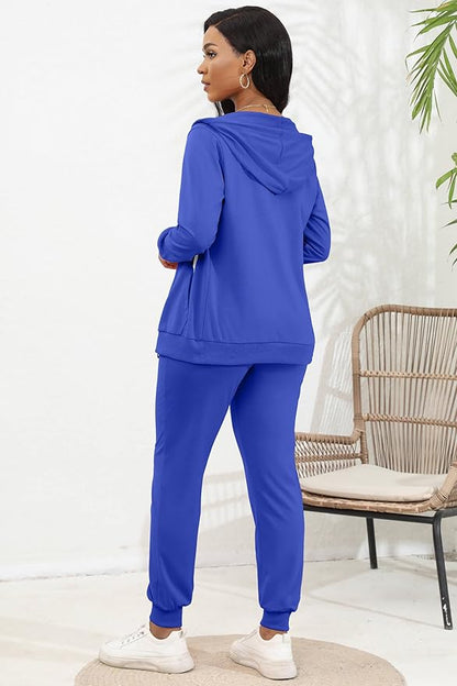 CLOCOR Track Suits for Women Set - Casual 2 Piece Outfits Sweatsuit Pocket Hoodies Long Sleeve with Patchwork Pants Set