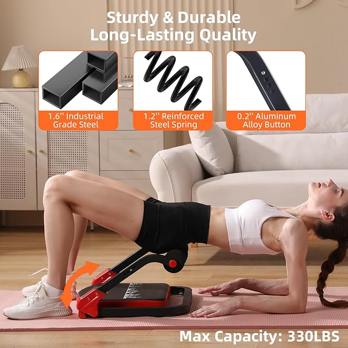 Ab Machine with Resistance Bands for Abdominal Exercise - 3 Levels Adjustable Sit-Up Exercise Equipment for Home Gym, Core & Full Body Workout