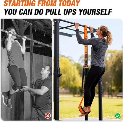 Heavy Duty Pull Up Assistance Bands, Pull Up Assist Band with Dual Foot Rests for Men, Home Gym Strength Training Equipment for Pull Up Bar, Adjustable 4 Resistance Bands for Back Workout