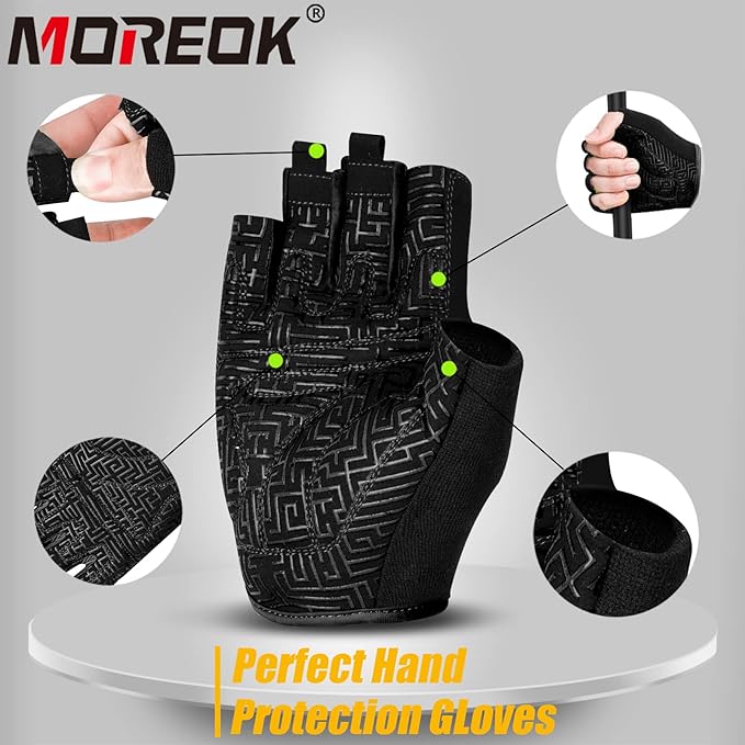 MOREOK Workout Gloves for Men/Women- [3/4 Finger] [Curved Open Back] Weight Lifting Gloves Gym Gloves for Weightlifting,Exercise,Training,Pull ups,Fitness and Rowing