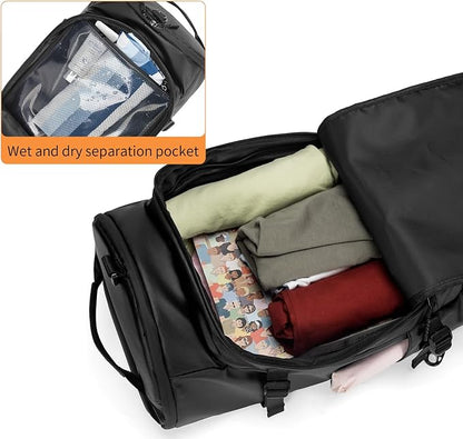 Duffel Bag with Shoe Compartment Travel Backpack Men and Women Waterproof for Gym Motorcycle Helmet (Black)