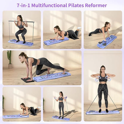 Pilates Board for Home Workout - Upgraded 7 in 1 Portable Pilates Reformer Set, Multifunctional Ab Trainer with Resistance Bands & LED Timer, Pilates Board for Women Full Body Workout