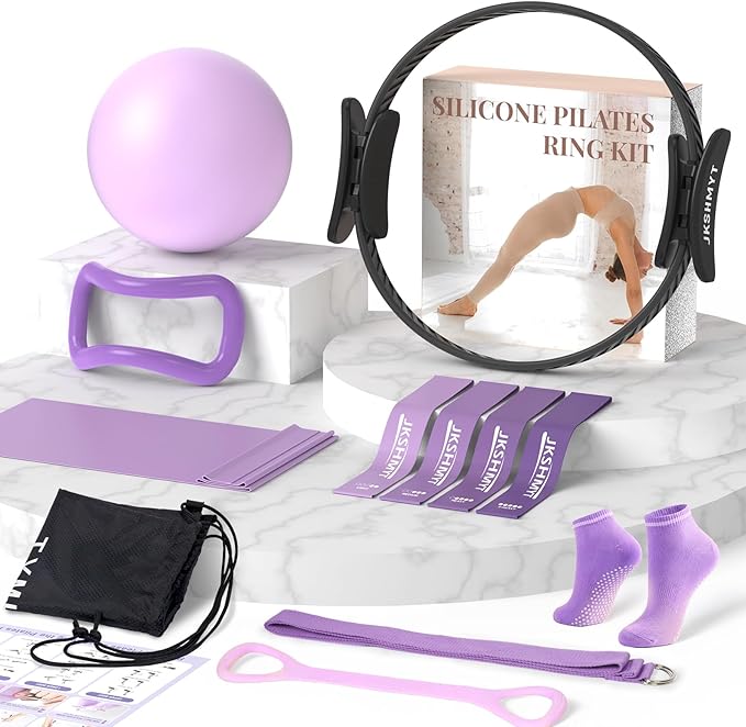 Pilates Ring Kit for Women, Pilates Equipment – 14.5" Home Magic Circle Workout with Pilates Ball, Resistance Bands, Better me Pilates Essentials Starter Set for Beginners Toning Shape Full Body