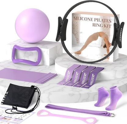 Pilates Ring Kit for Women, Pilates Equipment – 14.5" Home Magic Circle Workout with Pilates Ball, Resistance Bands, Better me Pilates Essentials Starter Set for Beginners Toning Shape Full Body