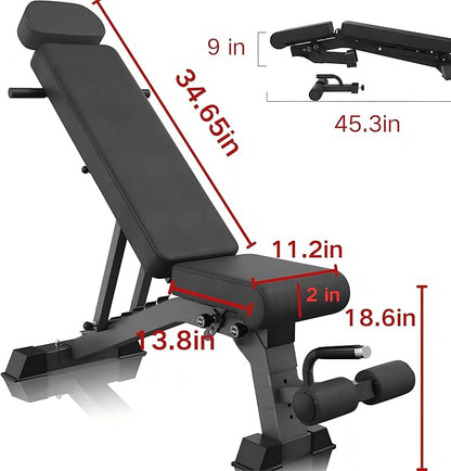YOUTEN 1300 LB Weight Bench With Headrest Heavy Capacity | 9-4-4 90° Adjustable Incline Decline Exercise Chair for Home Gym More Stable and Durable | Foldable Training Lifting Bench | Dragon Flag Handle for Abdominal Arm Workout 2025 New Version
