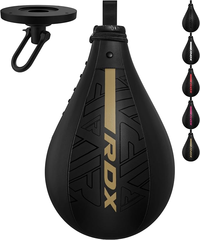 RDX Speed Bag Boxing Ball, Maya Hide Leather Dodge Striking Target with Additional Bladder, MMA Muay Thai Punching Workout Kicking Martial Arts Training Home Gym Exercise Speedball