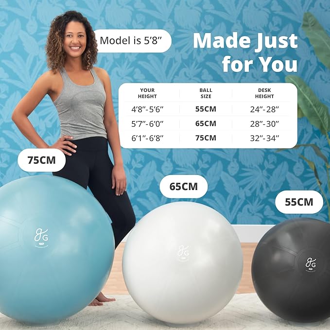 Greater Goods Yoga Ball Anti-Burst Exercise Ball for Pilates, Stability, Pregnancy & Workouts, Includes Pump, in Multiple Sizes and Colors
