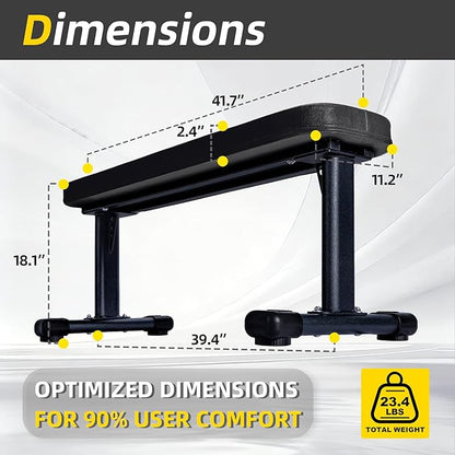 Flat Weight Bench, 2.4 Inch Thick Pad Workout Bench 660 LBS Bench Press Exercise Equipment for Home Gym Strength Weight Training