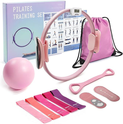 Pilates Kit with Rep Counter Ring for Home Workouts, Includes Pilates Ball, Resistance Bands & Grip Socks, Full Body Workout Set for Women, Beginner-Friendly