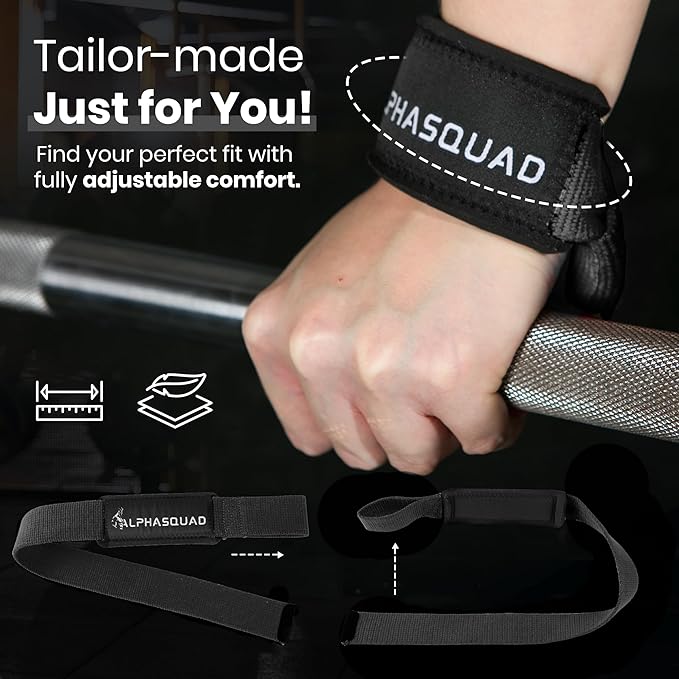 ALPHASQUAD Lifting Straps for Weightlifting – Heavy Duty Wrist Straps for Weightlifting with 7mm Thick Padded Cotton Wraps, 22.5" Long, 1.5" Wide – Deadlifts, Strength Training, Powerlifting, Men & Women