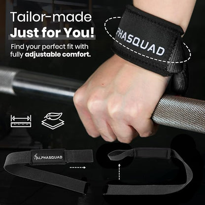 ALPHASQUAD Lifting Straps for Weightlifting – Heavy Duty Wrist Straps for Weightlifting with 7mm Thick Padded Cotton Wraps, 22.5" Long, 1.5" Wide – Deadlifts, Strength Training, Powerlifting, Men & Women