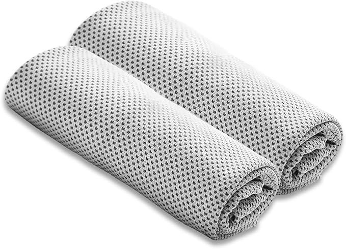 JUAN & JASMIN 2 Pack Cooling Towels (19.5"x15"), Soft Breathable Chilly Towels, Super Absorbent, Ice Wraps, Towels-Ideal for Hiking, Running, Workout, Gym, Dancing, Camping, Fitness (Light Gray)