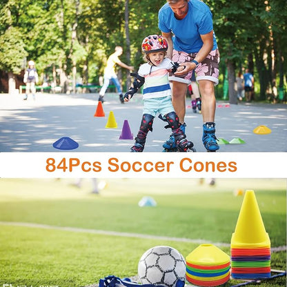 Soccer Cones Set, 84/42Pcs 7"/9" Cones Sports + Disc Cones, Cones for Sports with Carry Bag, Training Cones, Soccer Cones for Training, Plastic Soccer Cones for Drills