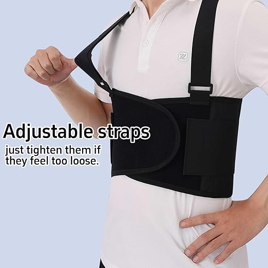 Work Back Brace for Men and Women Shoulder Straps Pain Relief Lower Support Belt With Suspenders Adjustable Workout Warehouse Heavy Lifting Safety Protection Construction Moving Black XX-Large