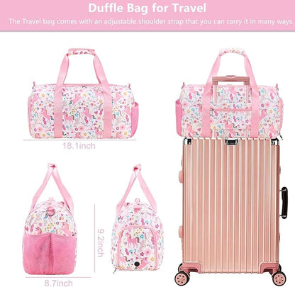 Gym Travel Duffle Bag for Girls - Gymnastics Sports Dance Bag with Shoe Compartment & Wet Pocket Panda Kids Travel Bag Teens Weekender Sleepover Carry On Bag