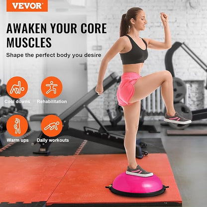 VEVOR Half Exercise Ball Trainer, 23/26 inch Balance Ball Trainer, 1500lbs Capacity Stability Ball, Yoga Ball with Resistance Bands & Foot Pump, Strength Fitness Ball for Home Gym Full Body Workout