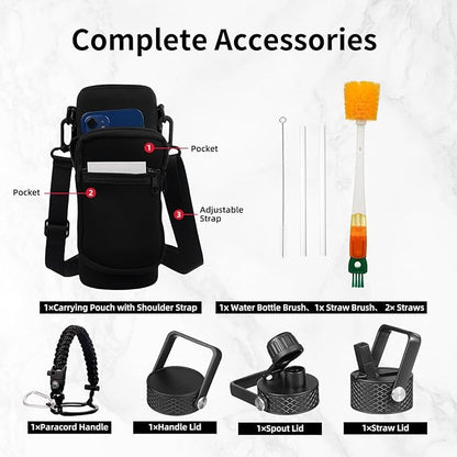 Insulated Water Bottle 40oz,Triple Wall Vacuum Stainless Steel(Dishwasher Safe),Leak Proof & Non-BPA,Flask Jug with Paracord Handle & Straw Spout Lids Sports Navy Blue
