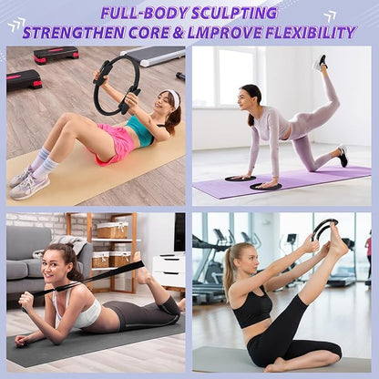 24 Pcs Home Pilates Essentials Kit for Women, Pilates Equipment Ring and Ball Set with Stretching Strap, Water Bottle, Magic Circle, Yoga Ring, Gym Bag, Resistance Band, Anti Slip Socks