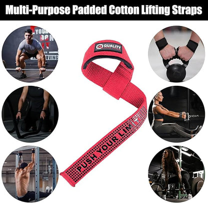QTF Lifting Wrist Straps for Weightlifting, Gym Wrist Wraps Padded Wrist Support Wraps, Bodybuilding, Powerlifting, Deadlifting and Secure Grip
