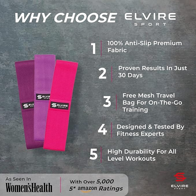 ELVIRE Fabric Resistance Bands for Working Out | Exercise Bands Resistance Bands Set of 3 | Booty Bands for Women Workout Bands Resistance Loops | Leg Bands for Working Out Glute Bands, Squat Bands