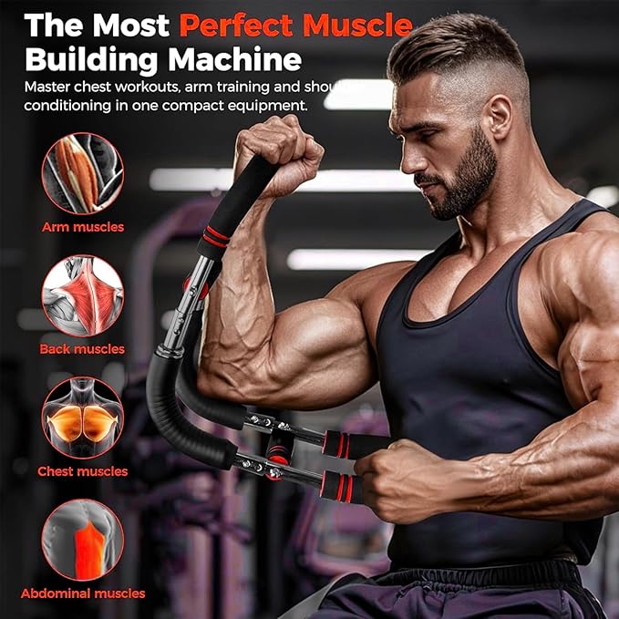 Twister Arm Trainer, Adjustable Chest Workout Equipment Upper Body Strength Training, Portable Power Twister Bar with Detachable Design, Arm Trainer, Home Gym & Travel Fitness Tool (RED)