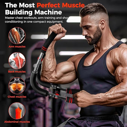 Twister Arm Trainer, Adjustable Chest Workout Equipment Upper Body Strength Training, Portable Power Twister Bar with Detachable Design, Arm Trainer, Home Gym & Travel Fitness Tool (RED)