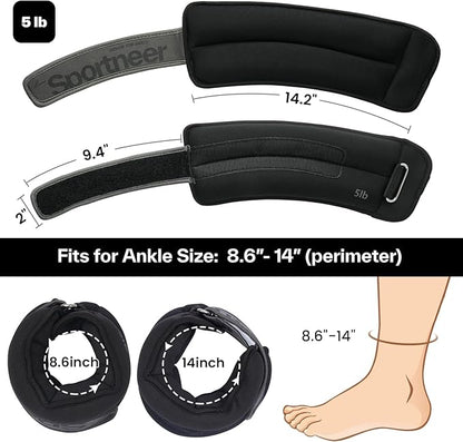 Sportneer Ankle Weights 0.5/1/2/3/5 LBS 1 Pair Wrist Leg Arm Weights for Women Men Kids Child with Adjustable Straps, Strength Weighted for Jogging Running Walking Fitness Gym Workout