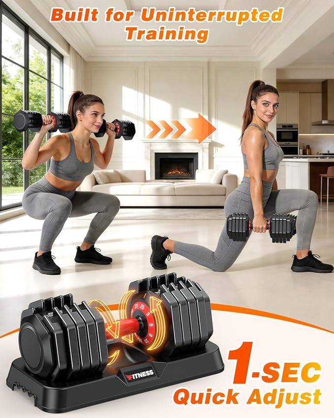 XDDIAS Adjustable Dumbbell Set of 2, 25/55/80/90LB Dumbbell Set- 1-Hand Fast Adjustment with Anti-Slip Handle, Compact Free Weights Dumbbells Set for Men/Women Home Gym Strength Training Equipment