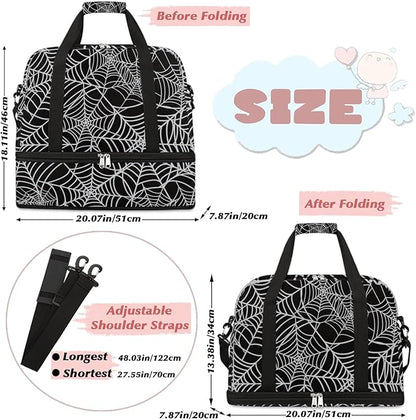 cfpolar Woman Travel Duffel Bag Halloween Spider Web Foldable Tote Carry On Luggage Sports Gym Bag With Shoe Compartment Overnight Weekend Yoga Workout Bag Training Handbag