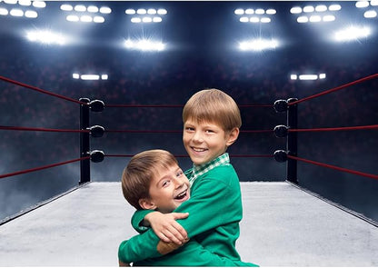 Boxing Ring Backdrop Boxing Arena with Stadium Light MMA Photography Backgrounds Boxing Theme Party Decorations Wrestling Arena Backdrops Man Boys Portrait Photo Studio Banner Props 20x10ft