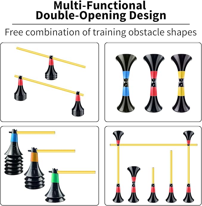 Obstacle Cones for Basketball Football and Sports Training, 10pcs Cones and 10pcs Poles with Carry Bag, Basketball Cones and Soccer Agility Poles for Soccer Basketball Speed Training