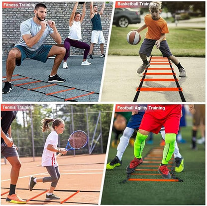 Soccer Agility Training Equipment, Includes 20ft Agility Ladder, 6 Adjustable Agility Poles, 10 Disc Cones, Jump Rope-Speed Training Set for Soccer Football Basketball Athletes