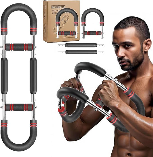 Twister Arm Trainer, Adjustable Chest Workout Equipment Upper Body Strength Training, Portable Power Twister Bar with Detachable Design, Arm Trainer, Home Gym & Travel Fitness Tool (RED)