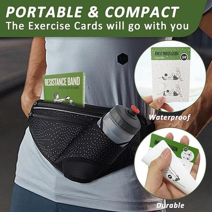 Resistance Belt Workout Cards, 62 Exercises Cards Deck Large Size 5" x 3.5" Fitness Cards for Women & Men, Beginner Fitness Guide to Training Exercises at Home or Gym