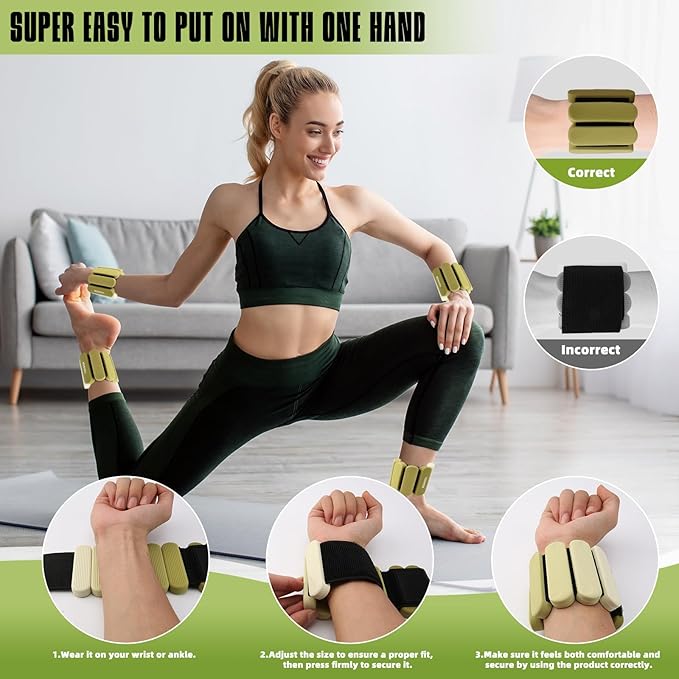 Ankle Weights for Women Men, Silicone Wrist Weights Set of 2 - Wearable Leg Weights/Arm Weights Ideal for for Home Gym Workout, Running, Yoga, Pilates, Barre, Exercise, Strength Training