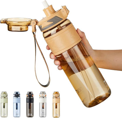 TKK Sports Water Bottles with Removable Straw 34 oz Leak-proof Flip Top Lid BPA Free Tritan Bottle with Strap for School, Fitness, Gym, Outdoor, Soft Orange