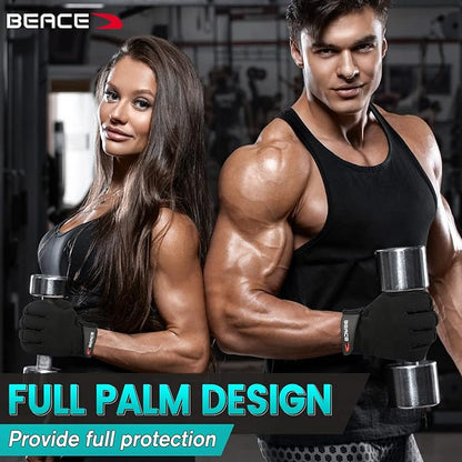 BEACE Full Finger Weight Lifting Gym Gloves with Anti-Slip Leather Palm for Workout Exercise Training Fitness and Bodybuilding for Men & Women