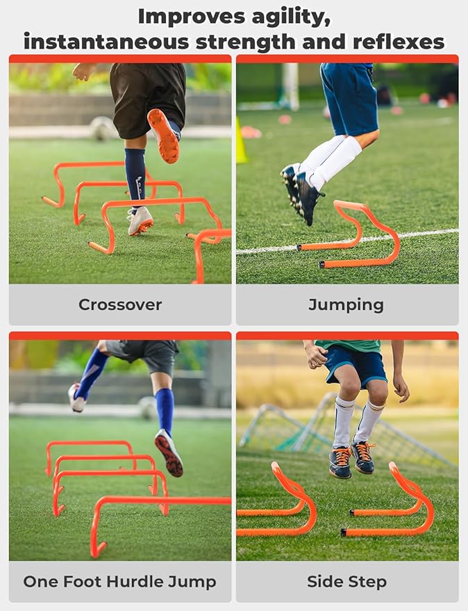 GHB Speed Agility Training Equipment, 5 Pack Agility Hurdles Soccer Cones 12 Pack Detachable Sturdy Hurdles Training Equipment Set with Carry Bag for Athletes,Soccer,Basketball