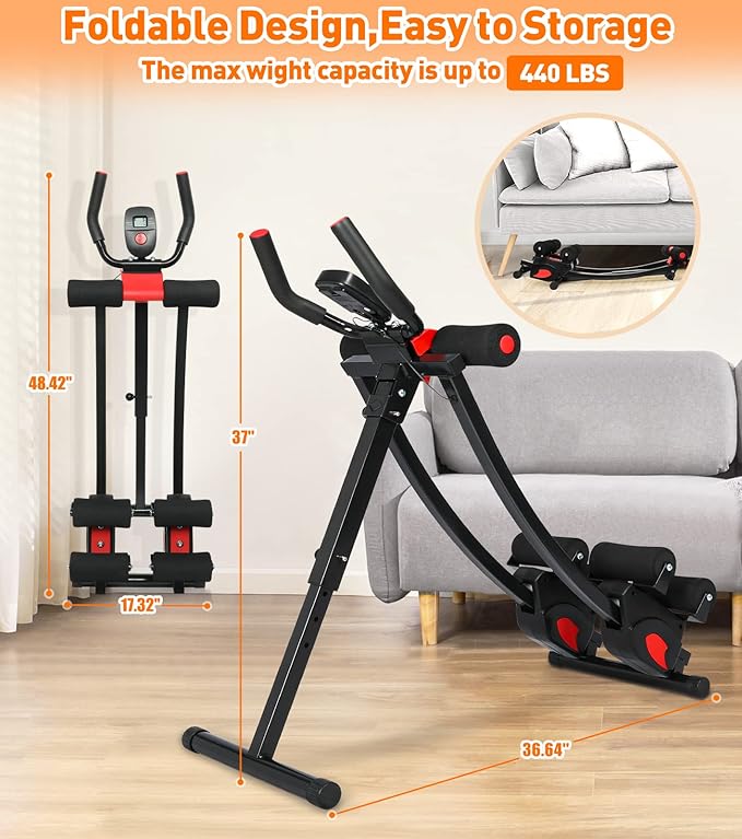 Ab Workout Equipment, Ab Machine for Women, Adjustable Core Abdominal Exercise Fitness Equipment, Foldable Waist Trainer Ab Crunch Home Gym Systems for Beginners