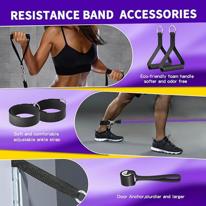 WHATAFIT Resistance Bands Set with Handles - Exercise Bands Home Gym Strength Training Equipment, Includes Door Anchor & Ankle Straps for Full Body Workout Bands, Physical Therapy