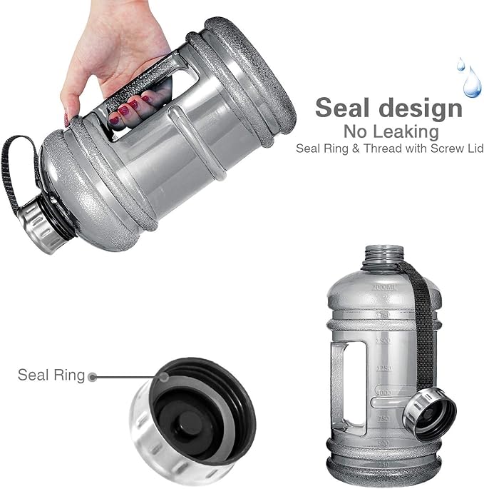 Half Gallon Big Water Bottle, 2.2L/73 OZ Large Leak Proof Sports Jug with Handle,Huge BPA Free PETG Plastic Wide Mouth Drinking Container Flask for Fitness Gym Biking Outdoor