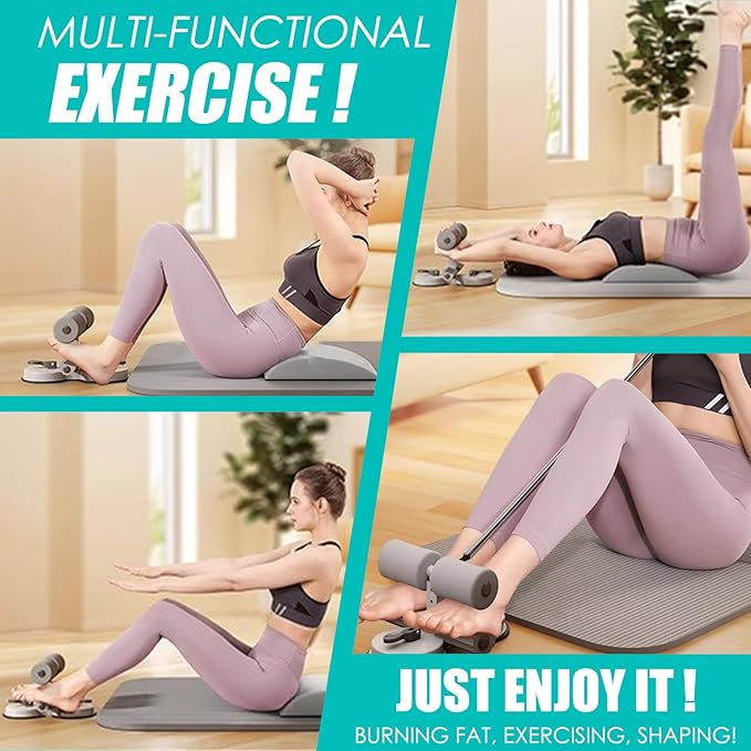 Sit Up Bar Foot Holder,Portable Sit Up Floor Holder, Sit Up Exercise Equipment,3 Level Adjustable, with 2 Strong Suction Cup and Elastic Pull Rope，for Abs Workout Aids,Feet and Leg Strength Training, Home or Office Use
