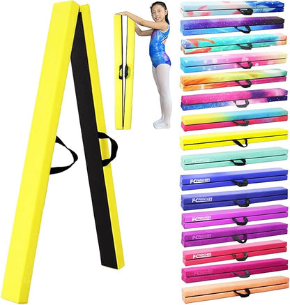 8FT Folding Balance Beam -Gymnastics Floor Beam -Gymnastics Equipment for Kids,Wood core- Anti-Slip Bottom and Carrying Bag for Home