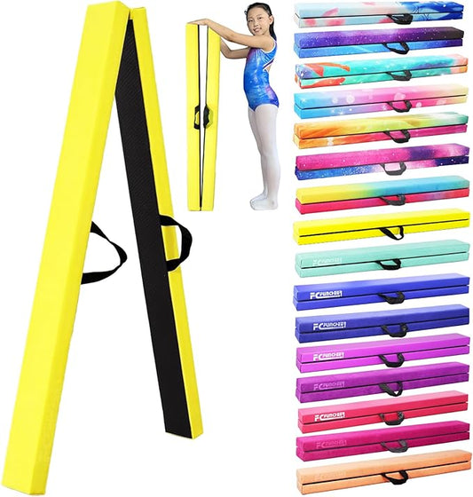 8FT Folding Balance Beam -Gymnastics Floor Beam -Gymnastics Equipment for Kids,Wood core- Anti-Slip Bottom and Carrying Bag for Home