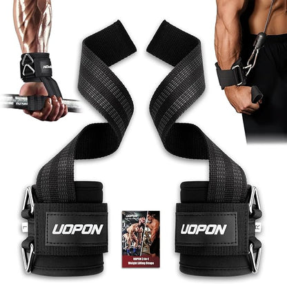 Weight Lifting Straps with Rings, 2 in 1 Wrist Straps for Weightlifting and Cable Machine with Double Triangle Rings and Non-slip Latex Thread, Lifting Cuffs for Home Gym Workout