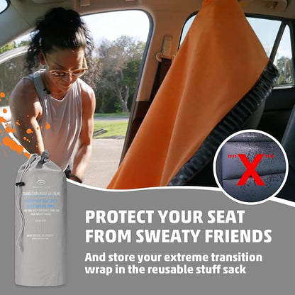 Orange Mud Transition Wrap Extreme – Waterproof Car Seat Cover & Changing Towel for Athletes – Sweat-Proof, Secure Fit, Quick-Dry – Triathlon, Running, Gym – Grey