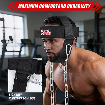 Fitness Neck Head Harness Trainer for Men and Women, Neck Exerciser with 29" Heavy Duty Steel Chain for Safely Lifting, Adjustable Neoprene Neck Exerciser for Weight Lifting, Home and Gym Use