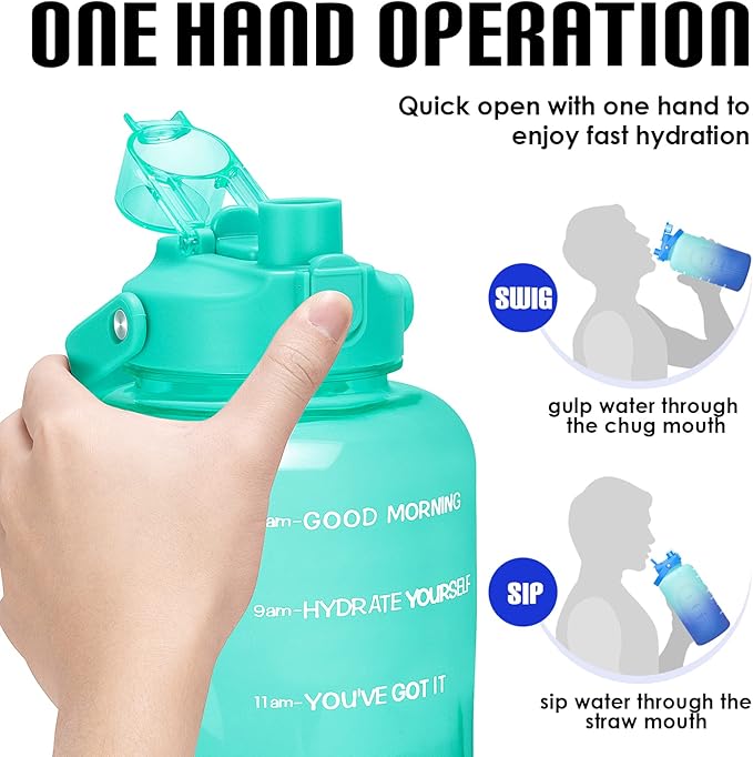 HydroPal 1 Gallon Water Bottles with Straw, 128 oz Water Bottle BPA Free Innovative 2-IN-1 Lid Gym Bottle with Times to Drink Motivational, Large for Sports Fitness Camping Water Jug （13.8X5.5 inch）