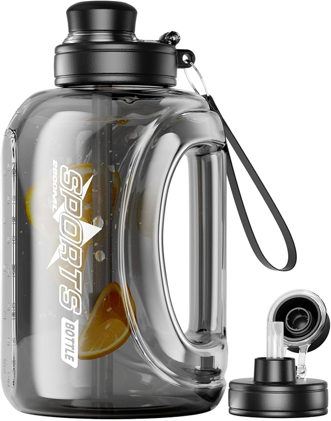 Large Water Bottle with Measurements, 95 OZ/ 2.8 L Gym Water Bottle with Straw, Gallon Water Jug Bottle with Handle & Portable Strap for Gym, Outdoor Sports