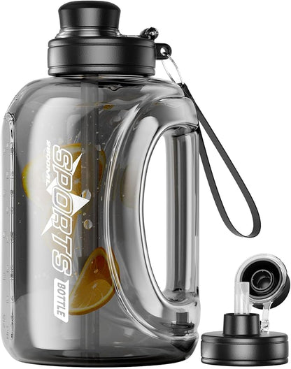 Large Water Bottle with Measurements, 95 OZ/ 2.8 L Gym Water Bottle with Straw, Gallon Water Jug Bottle with Handle & Portable Strap for Gym, Outdoor Sports